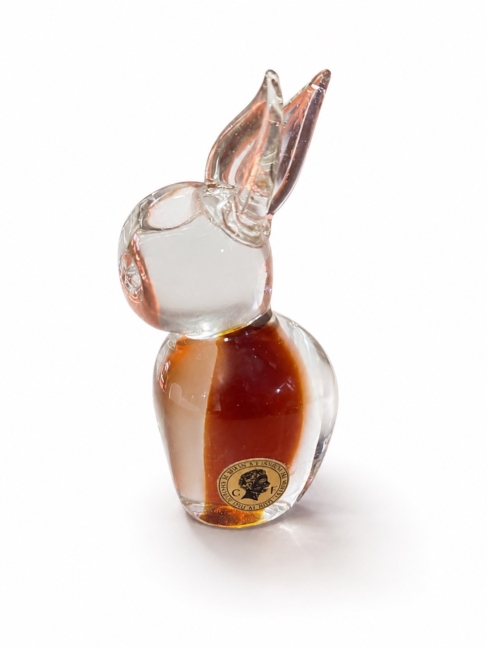 Vintage Murano Art Glass Rabbit, Amber & Clear Sommerso Glass, Original Fornasa